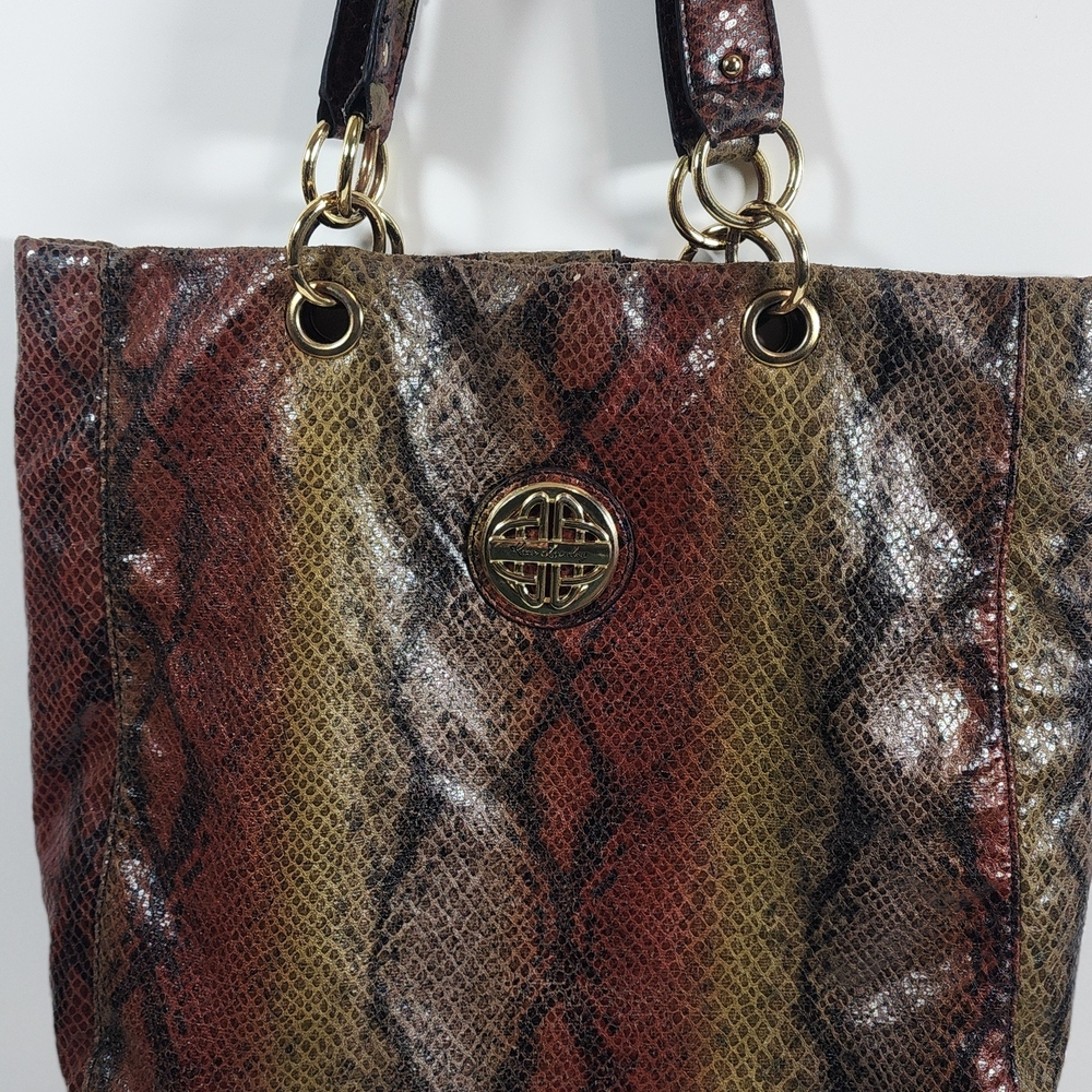 Kate Landry Large Tote Shoulder Bag Multicolor Faux‎ Reptile Snake